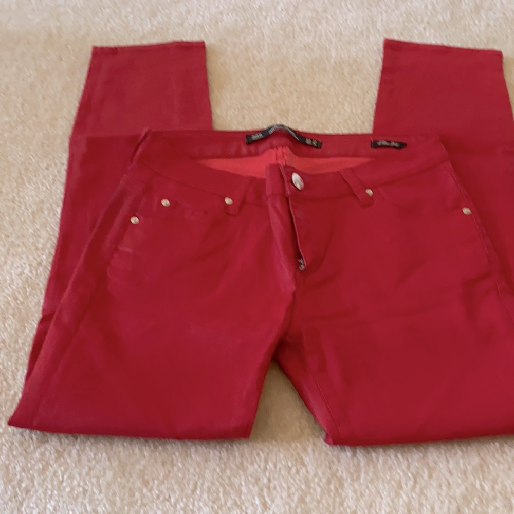 Zara, Red, Slim Fit, Coated Pants, Size 2